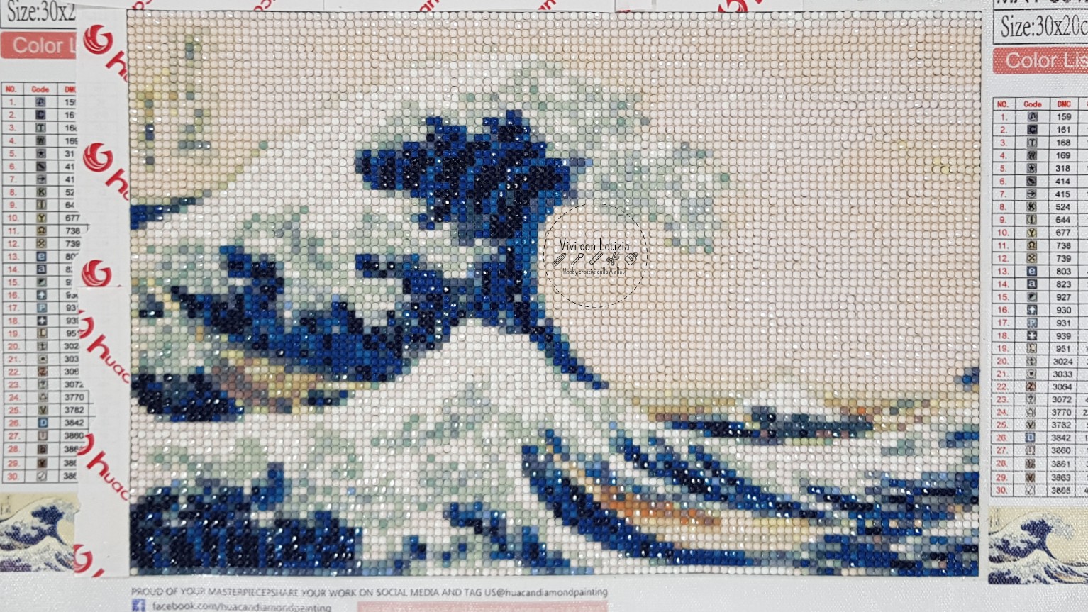 Tela diamond painting round drill che raffigura "La grande onda di Kanagawa" di Hokusai
